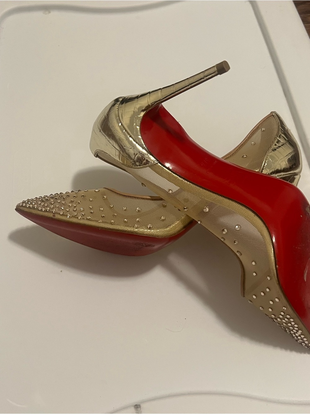 Christian Louboutin Follies Strass Pumps in Light Silk Nude with Red Sole - Picture 4 of 7